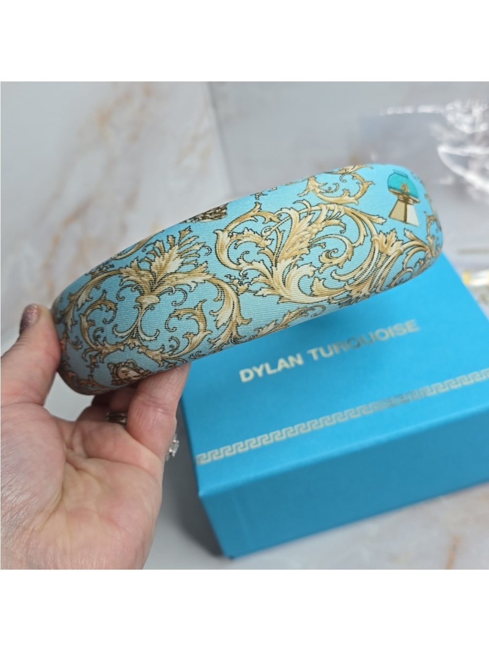 Versace Turquoise and Gold Baroque Padded Headband